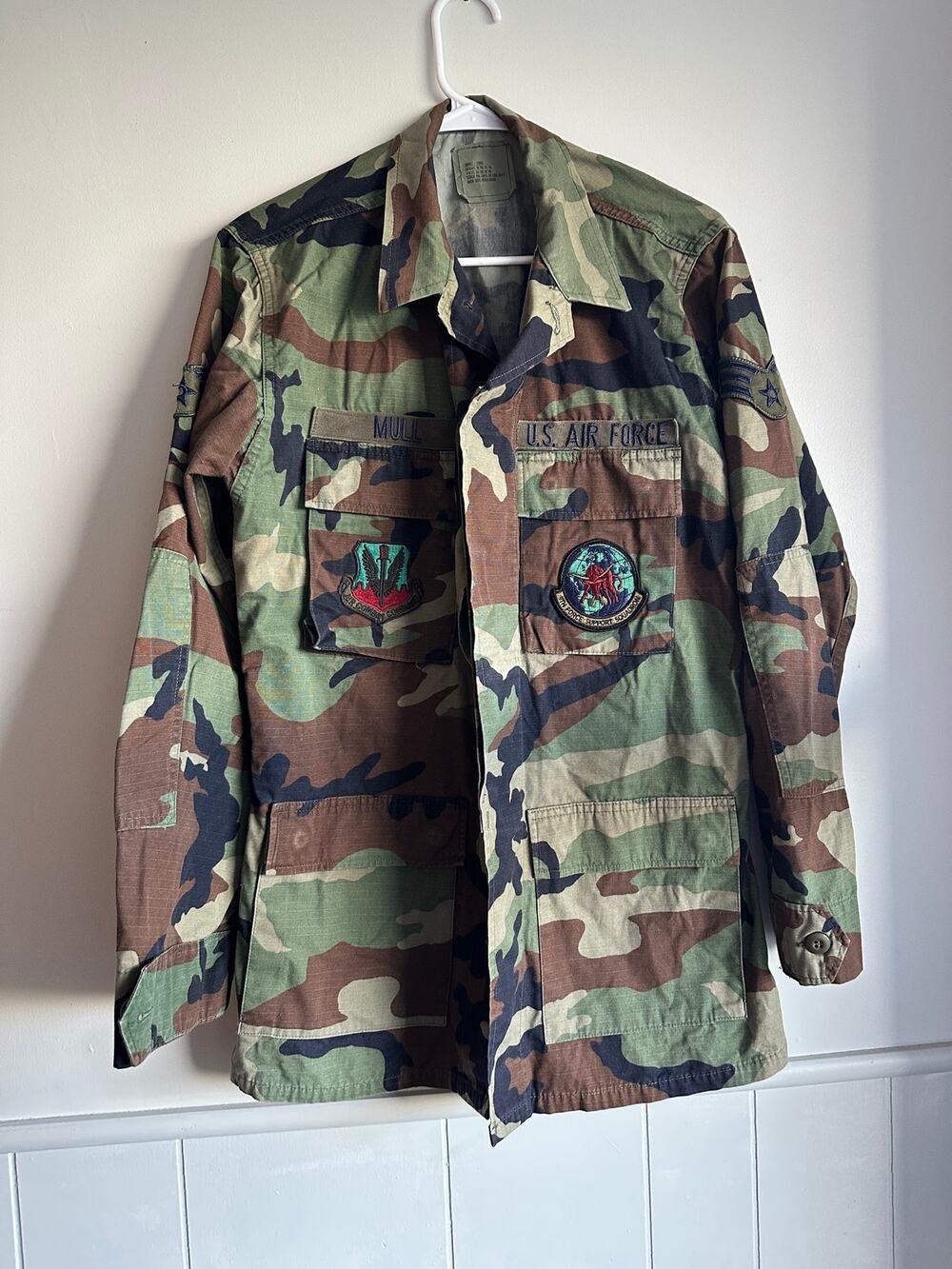 Us Air Force Woodland Camo BDU Jacket Small Long Patched Military Coat